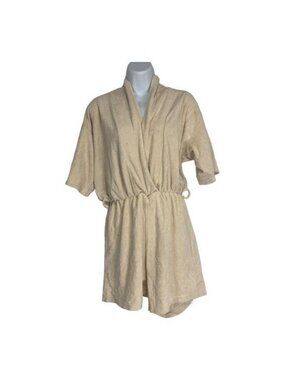 Nasty Gal Beige Wrap-Style Romper Womens US 6 Elastic Waist Shorts